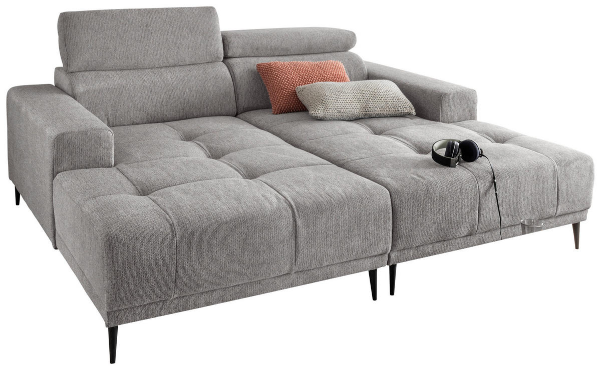 ECKSOFA in Chenille Grau  200/188 cm  - Schwarz/Grau, KONVENTIONELL, Textil/Metall (200/188cm) - Livetastic