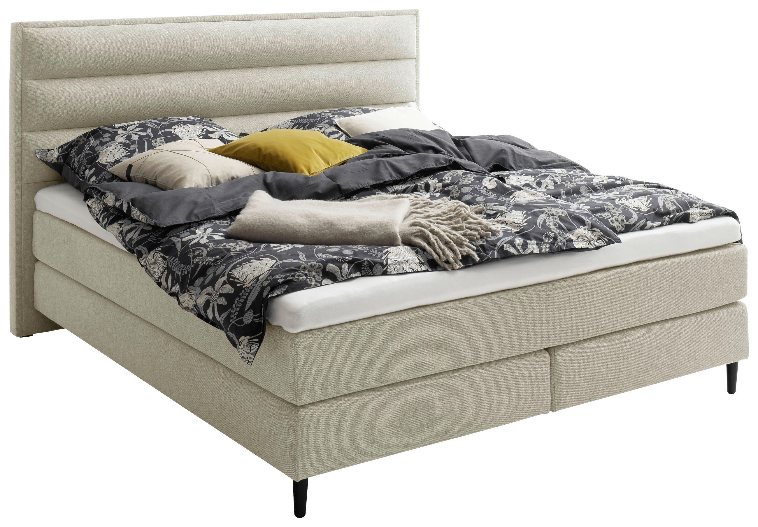 BOXSPRINGBETT 180/200 cm  in Beige  - Beige/Schwarz, Design, Textil/Metall (180/200cm) - Schöner Wohnen