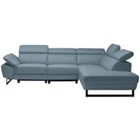ECKSOFA Echtleder Blaugrau  - Blaugrau/Schwarz, Design, Leder/Metall (281/225cm) - Celina Home