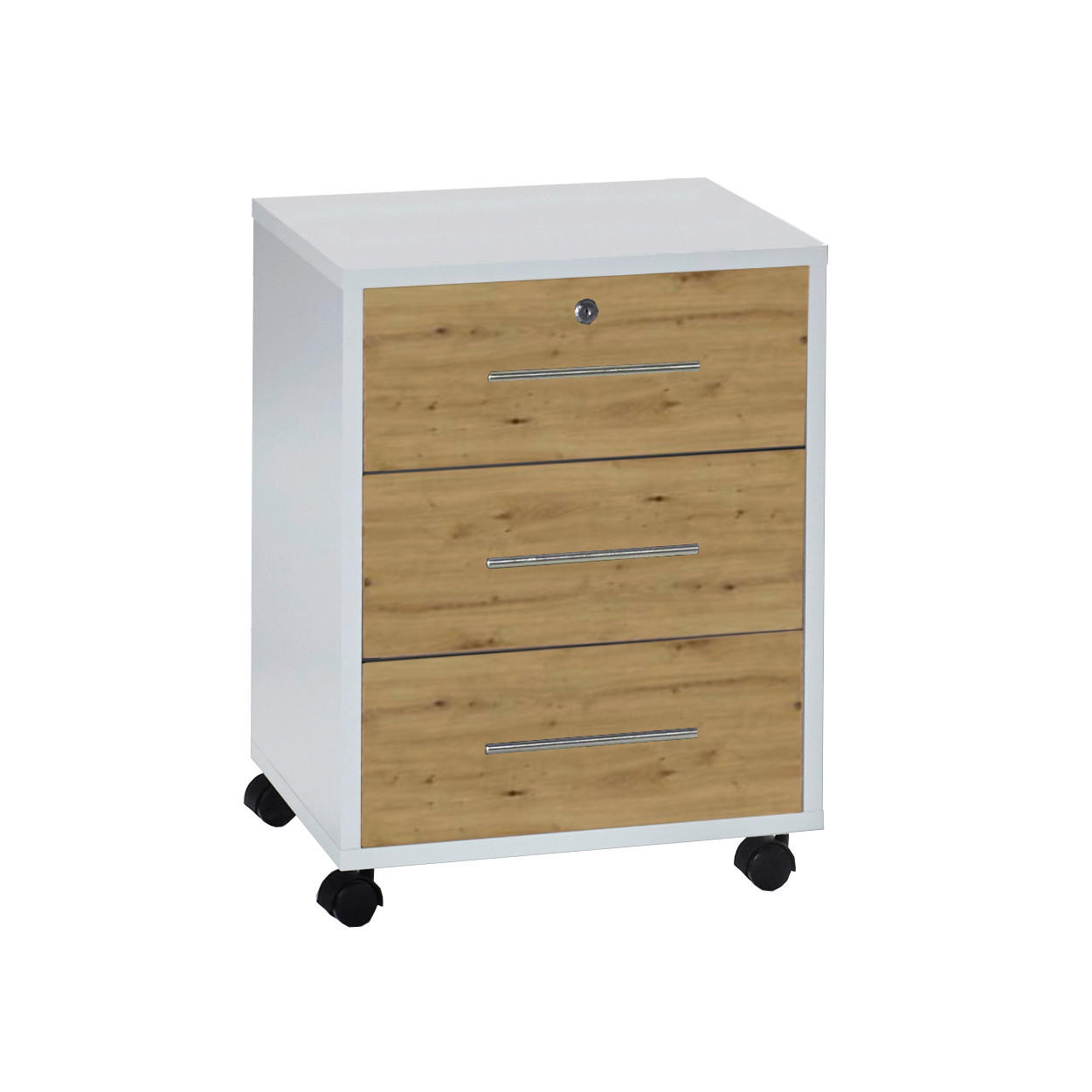 ROLLCONTAINER Weiß, Eiche Artisan  - Silberfarben/Weiß, LIFESTYLE, Holzwerkstoff/Metall (44/58/40cm) - MID.YOU