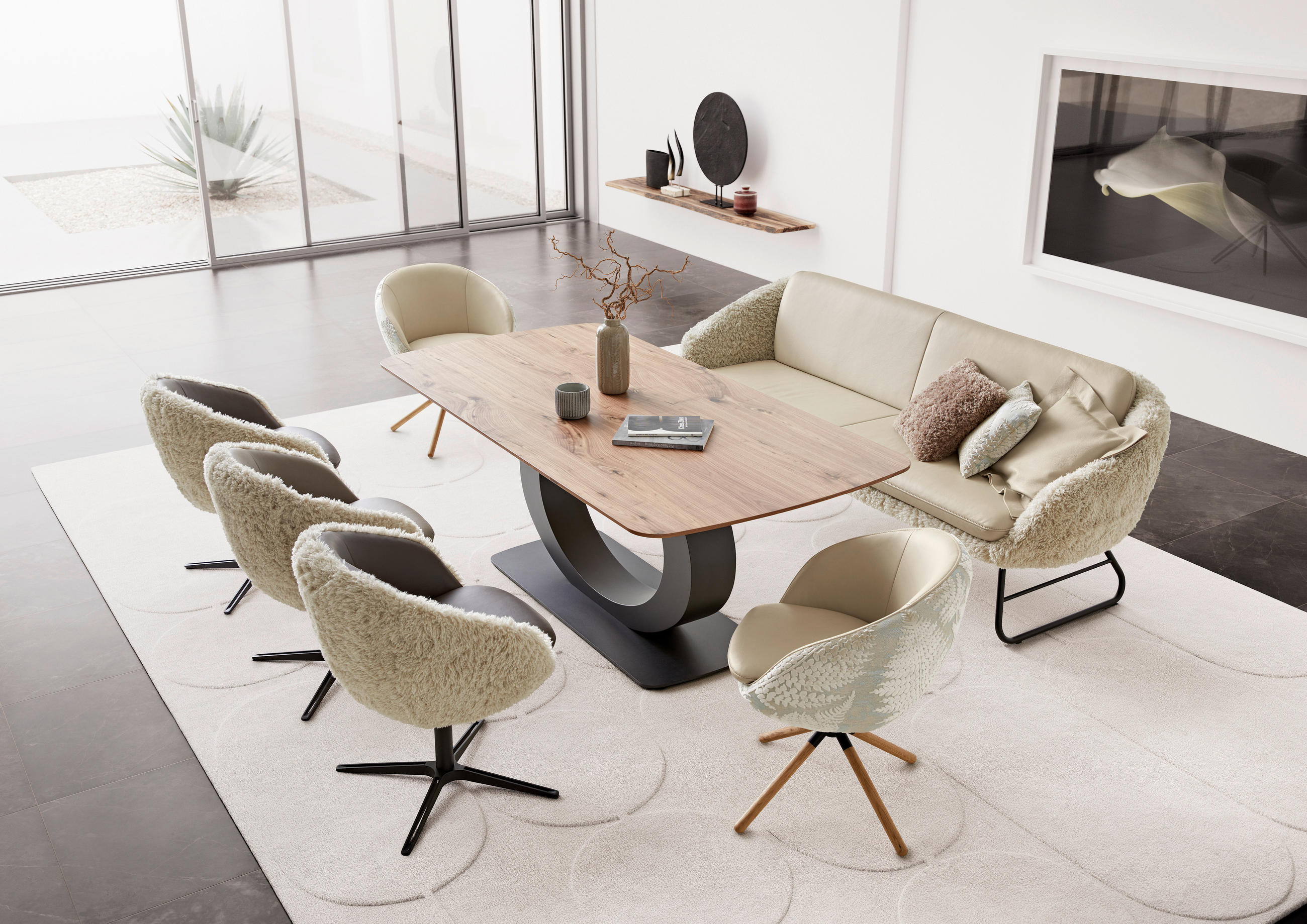 ARMLEHNSTUHL  in Hochflor Kombination Echtleder/Stoff pigmentiert  - Beige/Graubraun, Design, Leder/Textil (65/81/61cm) - Koinor