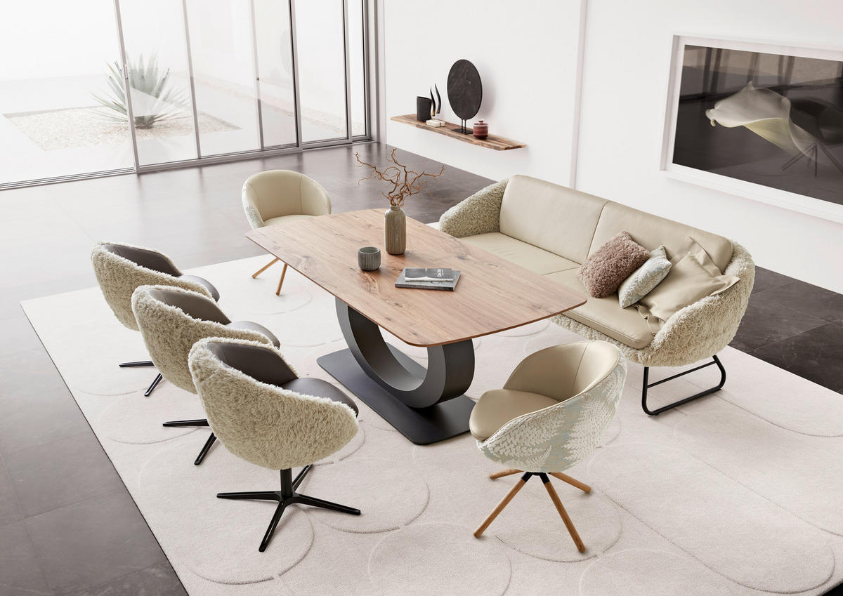 ARMLEHNSTUHL  in Hochflor Kombination Echtleder/Stoff pigmentiert  - Beige/Graubraun, Design, Leder/Textil (65/81/61cm) - Koinor