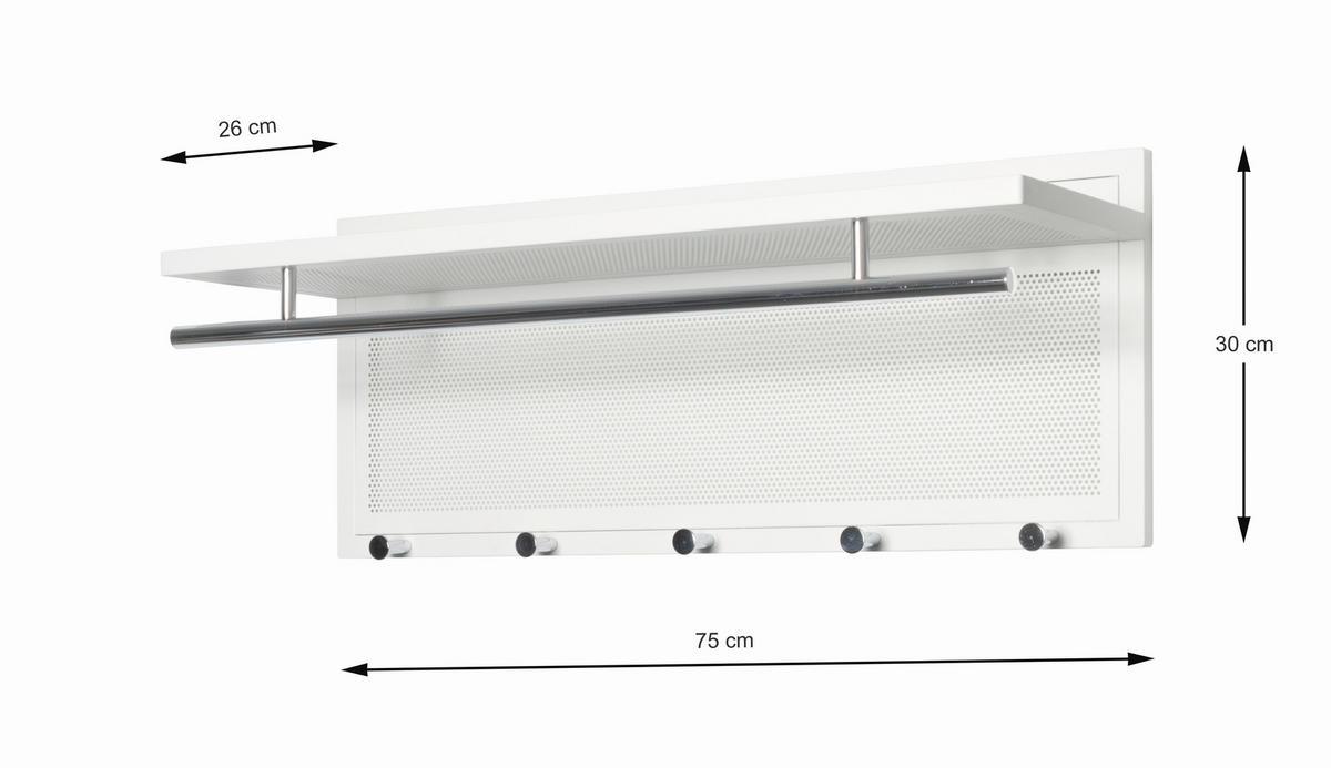 GARDEROBENPANEEL  in 75/30/26 cm  - Weiß, MODERN, Metall (75/30/26cm)