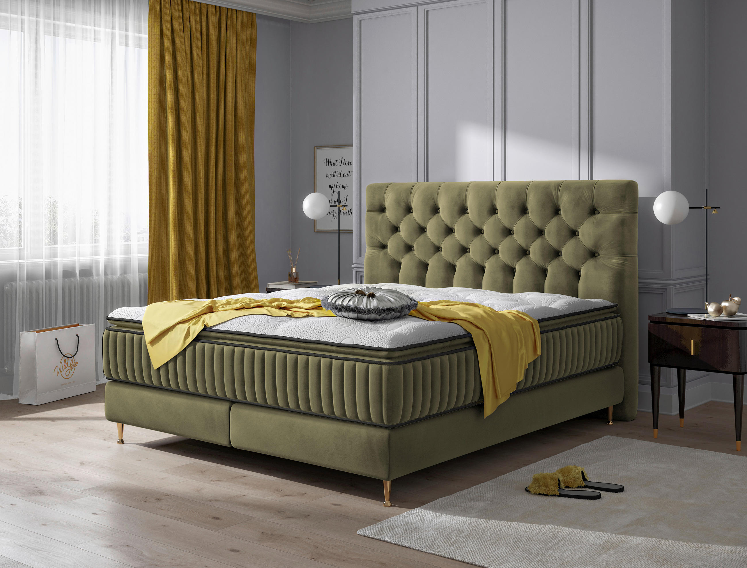 BOXSPRINGBETT 180/200 cm  in Grün  - Goldfarben/Grün, Design, Textil/Metall (180/200cm) - Boxxx