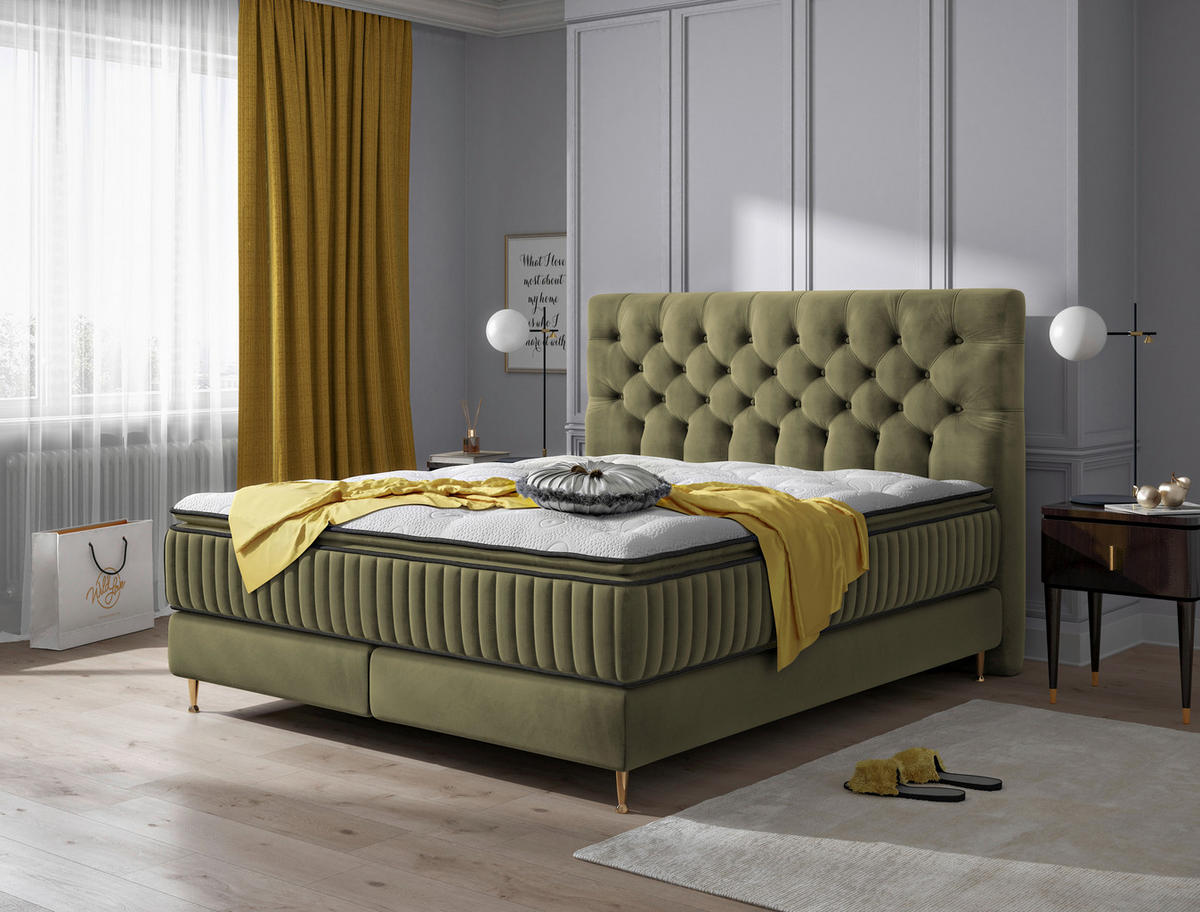 BOXSPRINGBETT 180/200 cm  in Grün  - Goldfarben/Grün, Design, Textil/Metall (180/200cm) - Boxxx