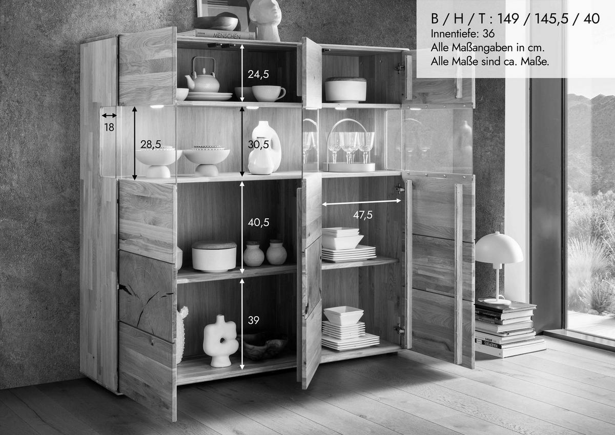HIGHBOARD  150/145/40 cm  - Wildeiche, Basics, Glas/Holz (150/145/40cm) - Livetastic