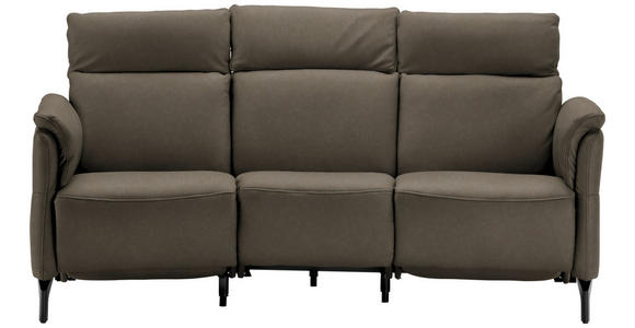 TRAPEZSOFA  in Echtleder Graubraun  - Graubraun/Schwarz, KONVENTIONELL, Leder/Metall (221/103/95cm) - Dieter Knoll