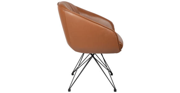 ARMLEHNSTUHL  in Eisen Echtleder pigmentiert  - Cognac/Schwarz, Design, Leder/Metall (59,5/83,5/63,5cm) - Belluti