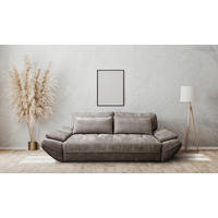 SCHLAFSOFA ELMA Struktur Taupe Querschläfer  inkl. Rückenkissen, Nierenkissen, Armlehnenkissen, Rücken echt  - Taupe/Schwarz, KONVENTIONELL, Holz/Kunststoff (280/73-93/107cm) - MID.YOU