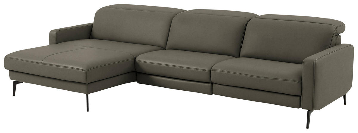 ECKSOFA  Echtleder Graubraun  - Graubraun/Schwarz, Design, Leder/Metall (179/323cm) - Dieter Knoll
