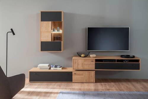 HYLLKOMBINATION  i antracit, ek Bianco  306/198/50 cm  - ek Bianco/svart, Design, metall/trämaterial (306/198/50cm) - MID.YOU