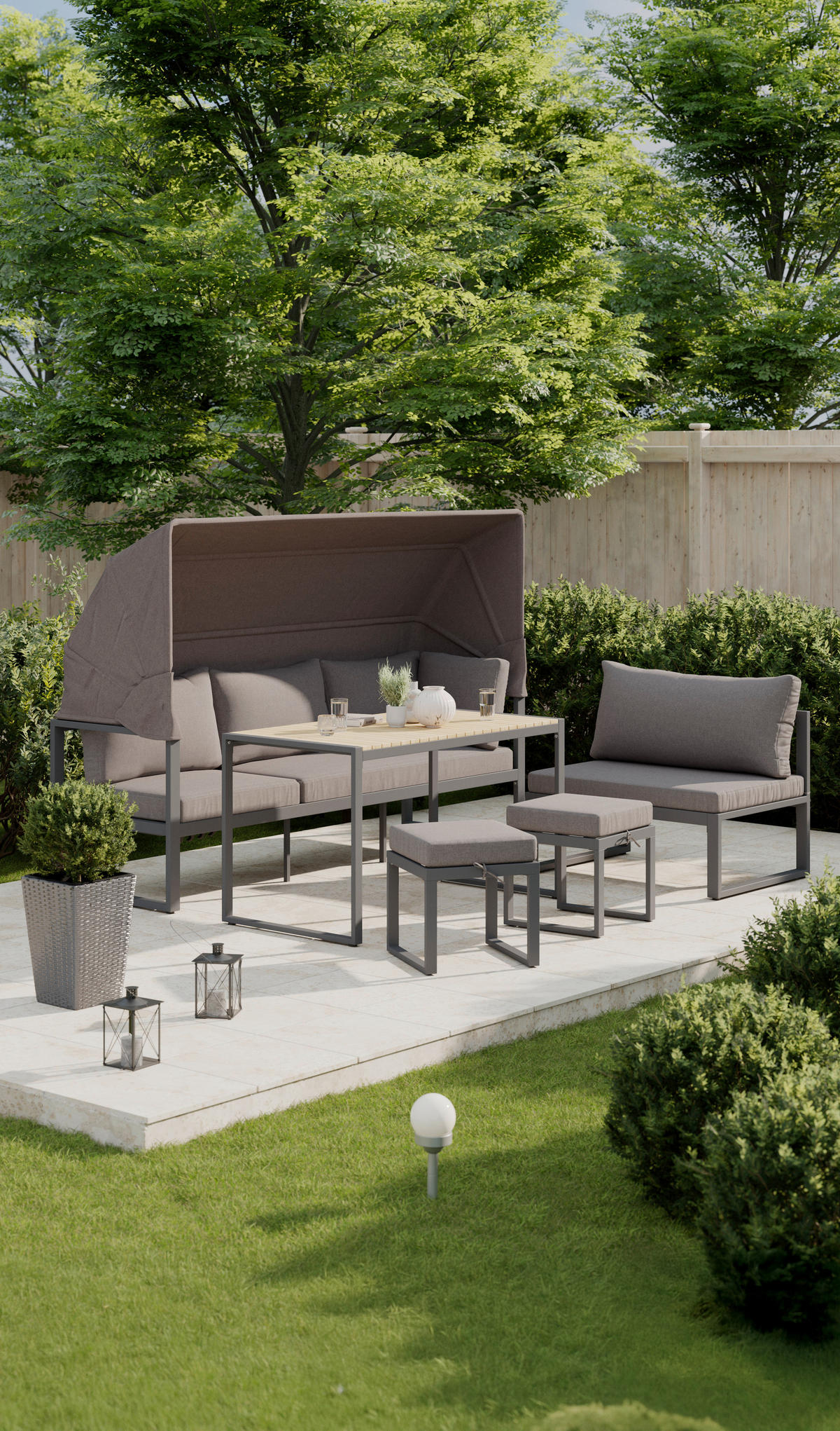 LOUNGE GARNITURA  antracit, taupe, boje tikovine   - boje tikovine/taupe, Konvencionalno, drvo/metal (213/146/120cm) - Ambia Garden