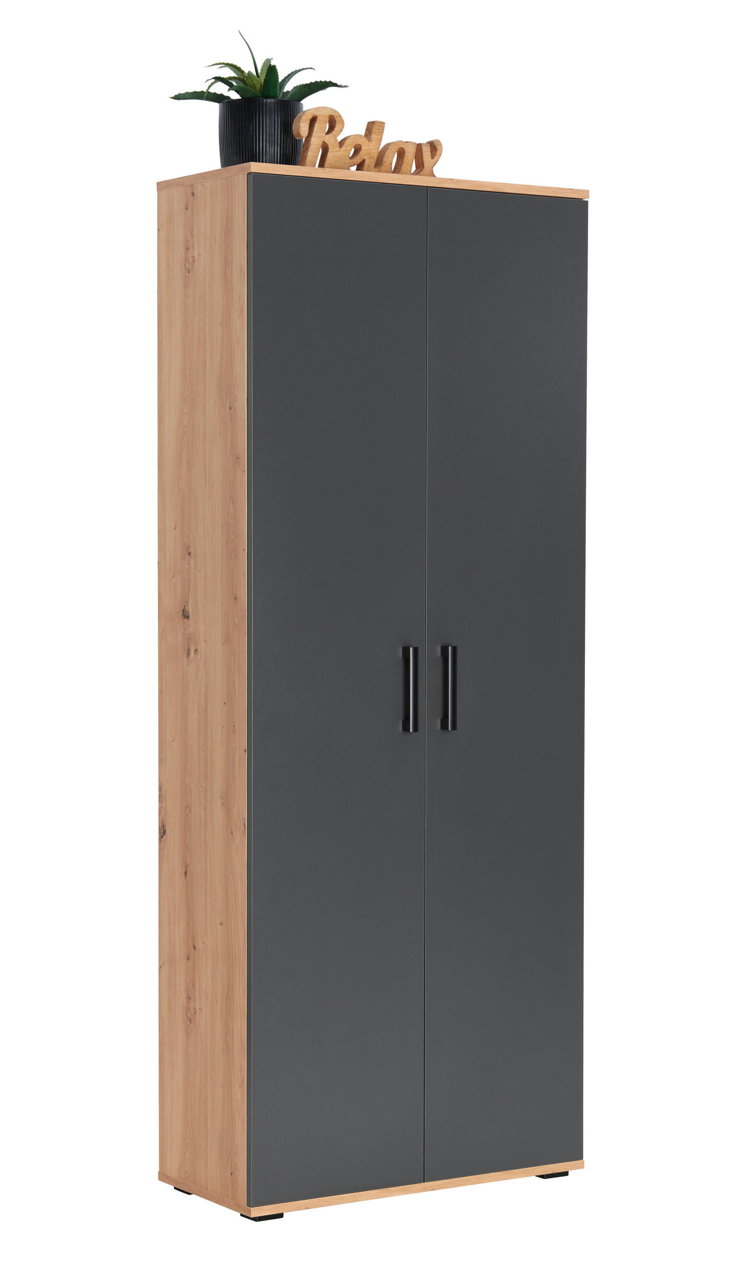 MEHRZWECKSCHRANK 70/178,9/33,5 cm  in Anthrazit, Eiche Artisan  - Anthrazit/Schwarz, KONVENTIONELL, Holzwerkstoff/Kunststoff (70/178,9/33,5cm) - Xora
