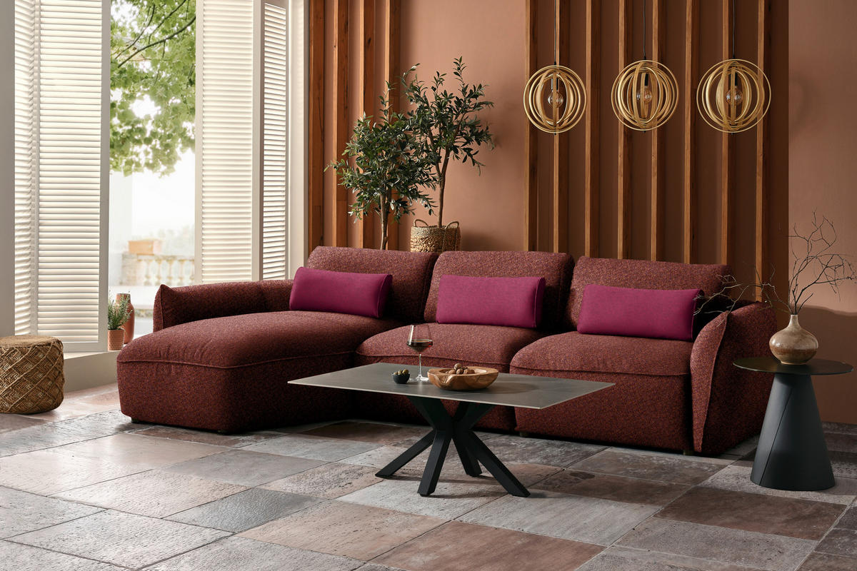 ECKSOFA  in Chenille Bordeaux  190/340 cm  - Bordeaux/Rot, Design, Kunststoff/Textil (190/340cm) - Belluti