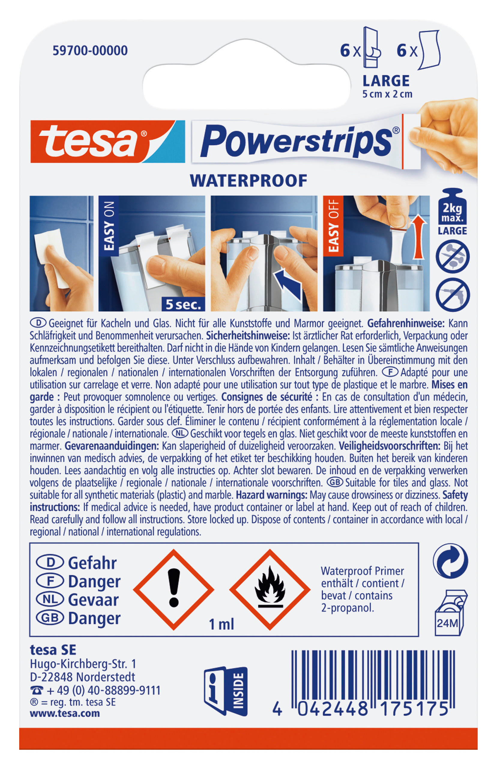 MONTAGEKLEBER POWERSTRIPS  - Basics, Kunststoff (2/5cm) - Tesa