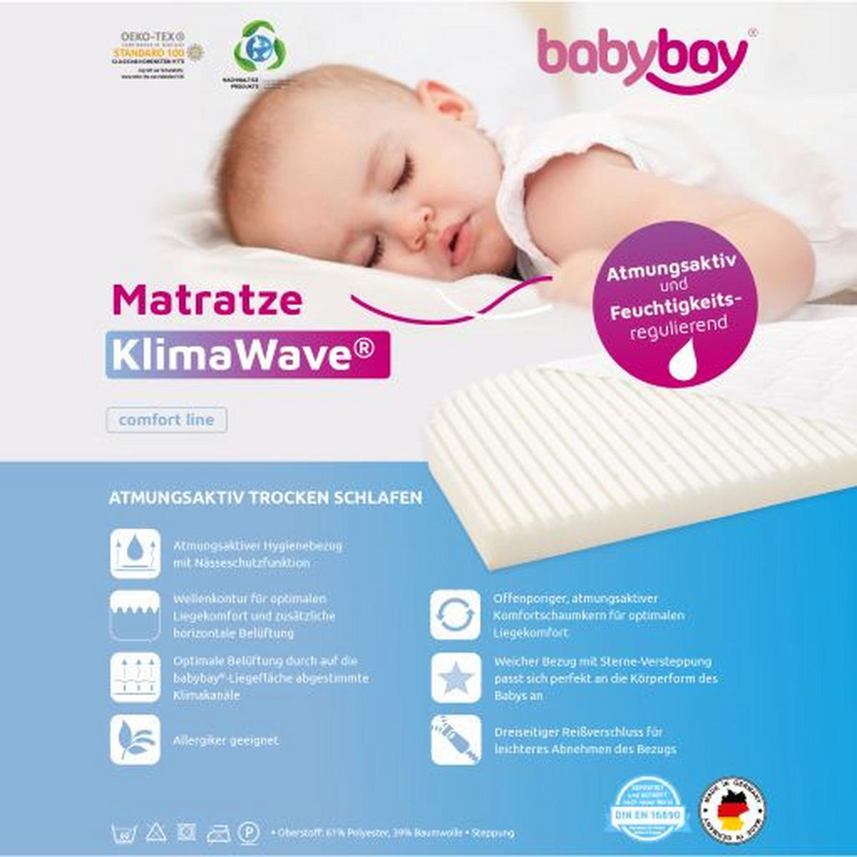 BEISTELLBETTMATRATZE Babybay Comfort  105/57,5 cm    - Weiß, Basics, Textil (105/57,5cm) - Babybay