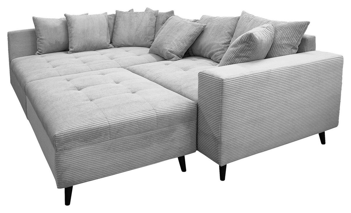 Ecksofa inkl. Hocker in Cord Hellgrau  - Hellgrau/Schwarz, Design, Holz/Textil (174/247cm) - MID.YOU