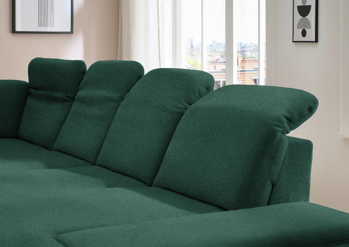 WOHNLANDSCHAFT  in Chenille Waldgrün  - Waldgrün/Schwarz, Design, Textil/Metall (255/364/198cm) - Beldomo Style