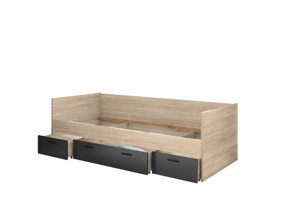 KREVET    204/65/95 cm  grafitno siva, boja hrasta  - boja hrasta/grafitno siva, Konvencionalno, pločasti materijal (204/65/95cm) - Hom`in