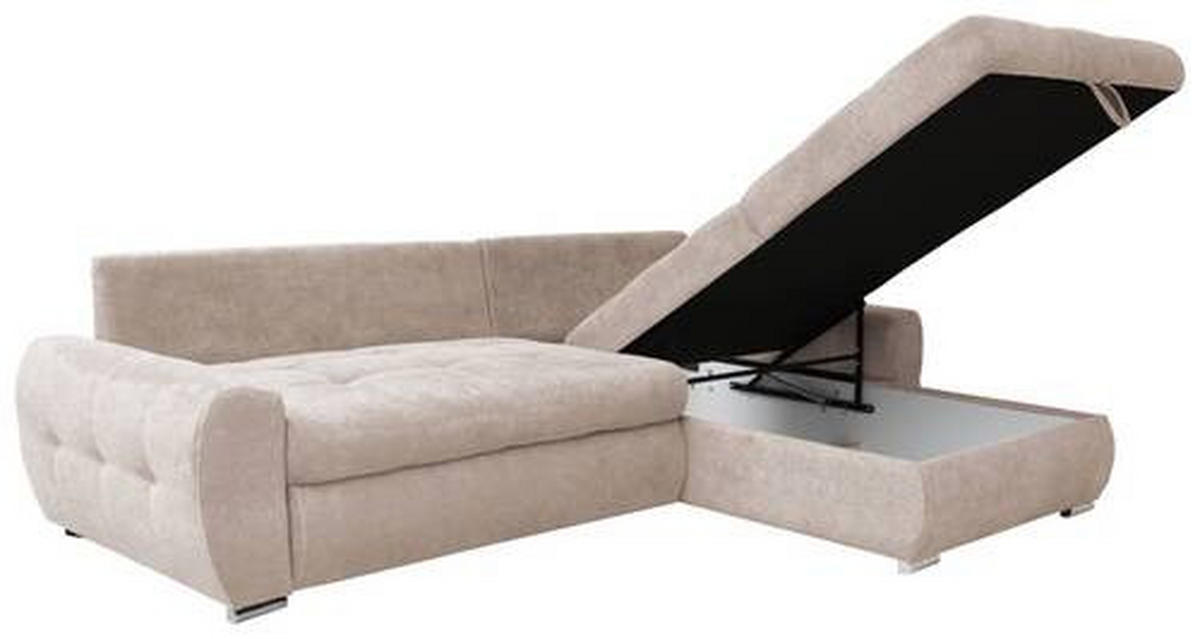 ECKSCHLAFSOFA in Velours Beige  - Chromfarben/Weiss, Design, Kunststoff/Textil (277/175cm) - Livetastic