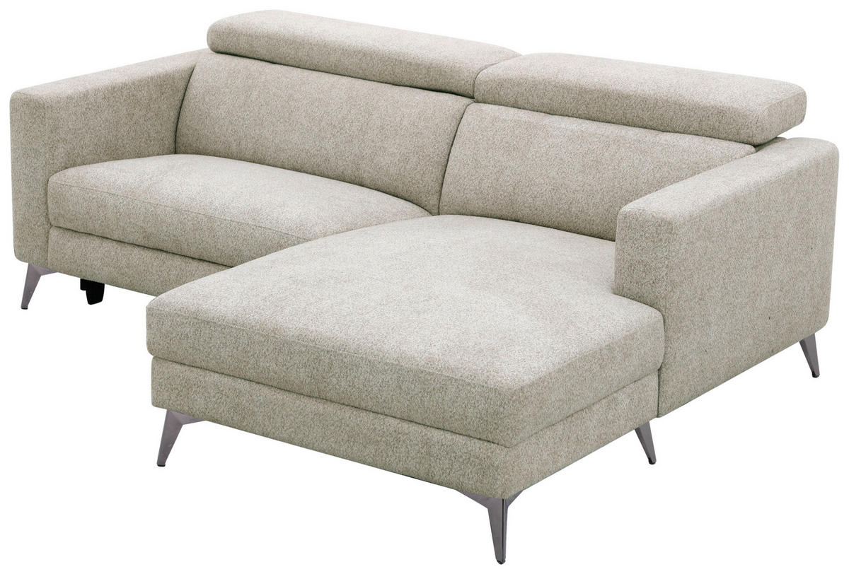 ECKSOFA Beigebraun Chenille  - Chromfarben/Beigebraun, Design, Textil/Metall (218/173cm) - Carryhome