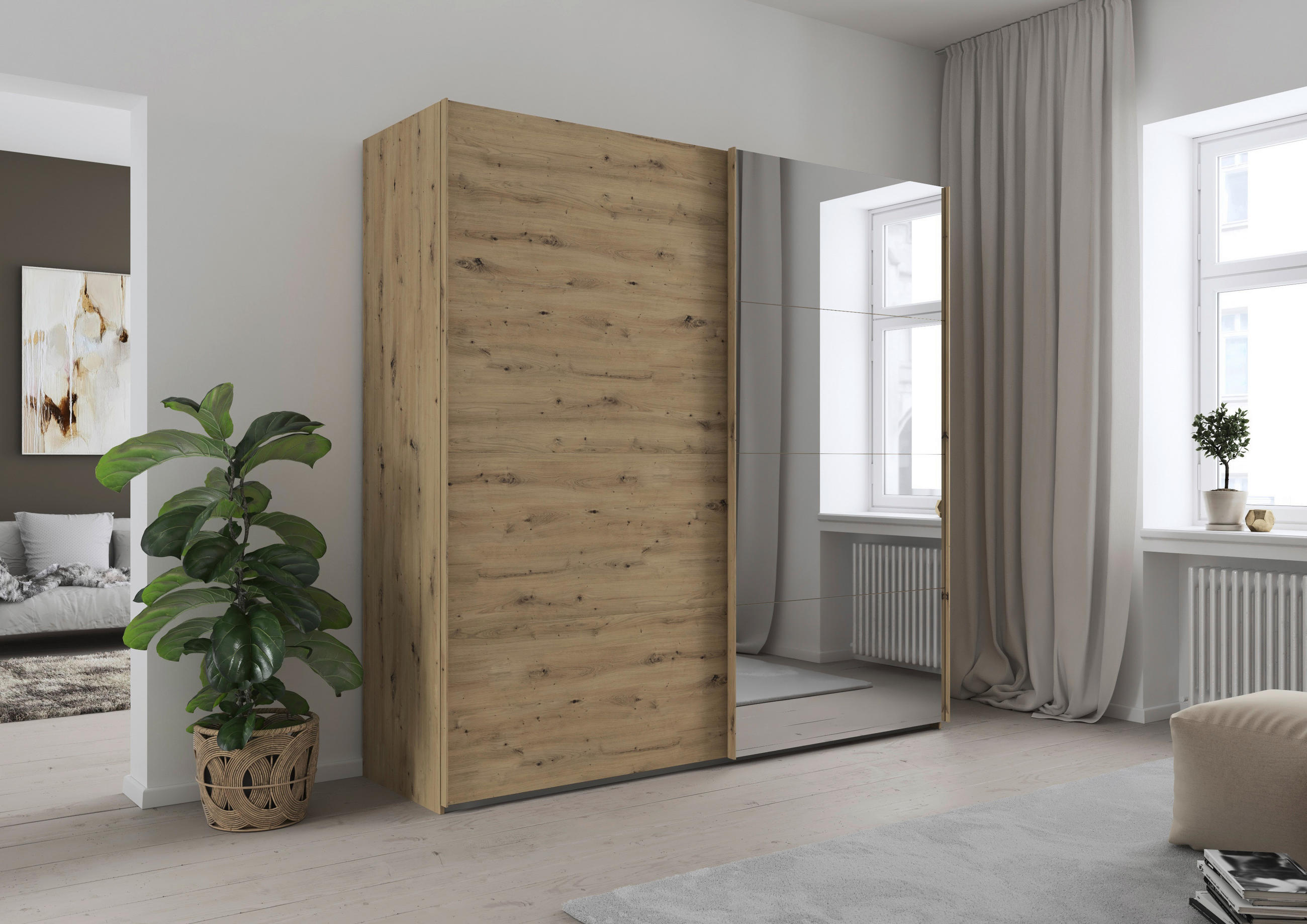 SCHWEBETÜRENSCHRANK 226/223/68 cm 2-türig Eiche Artisan  - Eiche Artisan, KONVENTIONELL, Glas/Holzwerkstoff (226/223/68cm) - home24
