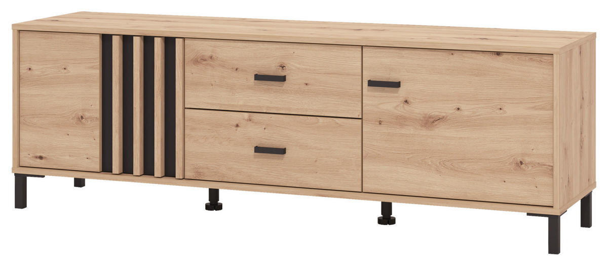 KOMODA POD TELEVIZI, černá, dub artisan, 157/52/40 cm - černá/dub artisan, Basics, kompozitní dřevo/plast (157/52/40cm) - Hom`in