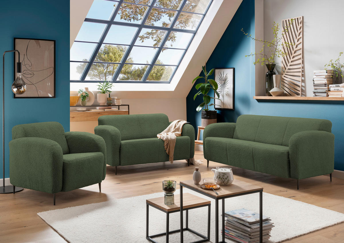 2-SITZER-SOFA Teddystoff Dunkelgrün  - Dunkelgrün/Schwarz, MODERN, Textil/Metall (140/76/90cm) - Livetastic