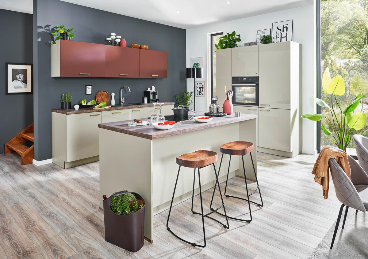 Bucătărie La Comandă   - gri, Design, material pe bază de lemn - Dieter Knoll