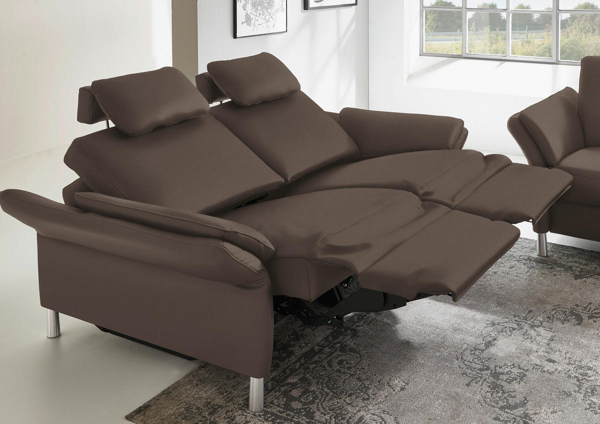 3-SITZER-SOFA in Echtleder Dunkelbraun  - Dunkelbraun/Alufarben, Design, Leder/Metall (190/82/99cm) - Dieter Knoll