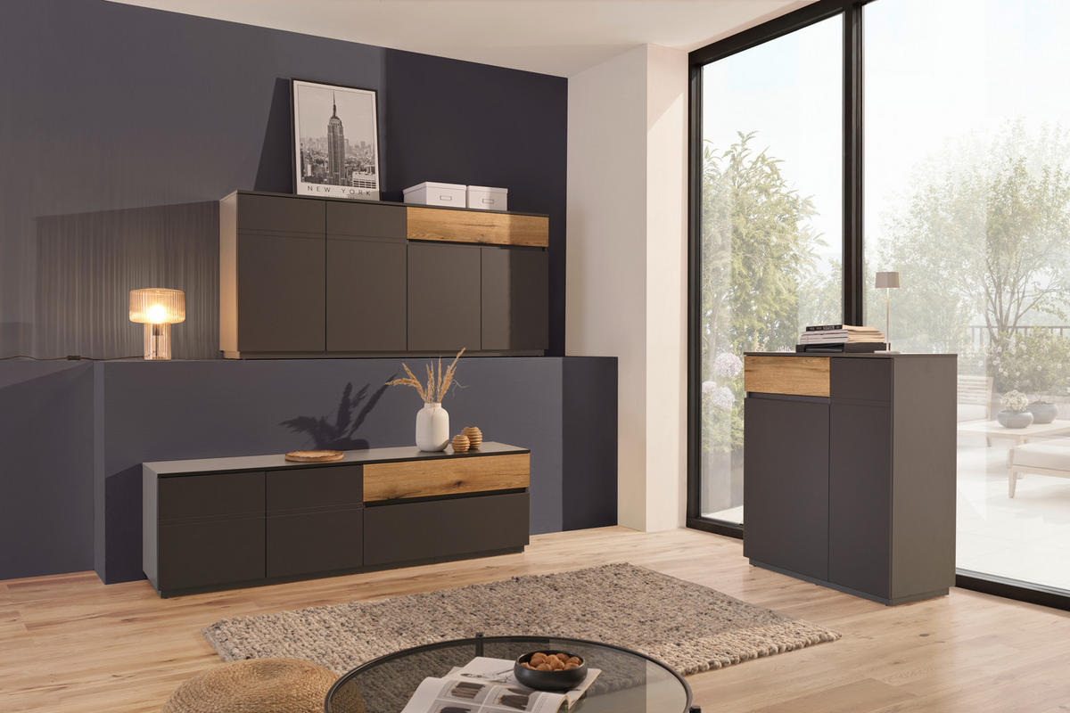 ŠIROKA KOMODA, antracit  - antracit, Konvencionalno, leseni material (180/85/42cm) - Carryhome