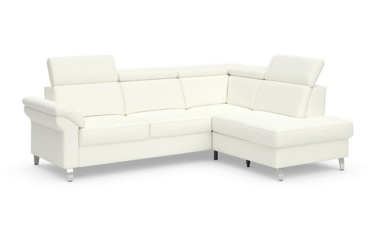 ECKSOFA ARNGAST E Weiß Echtleder Kopfteilverstellung  - Chromfarben/Weiß, Basics, Leder/Textil (245/194cm) - Sit & More