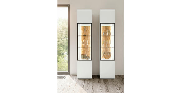 VITRINE  in massiv Eiche Weiß, Eichefarben - Eichefarben/Weiß, Design, Glas/Holz (45/215/42cm) - Moderano