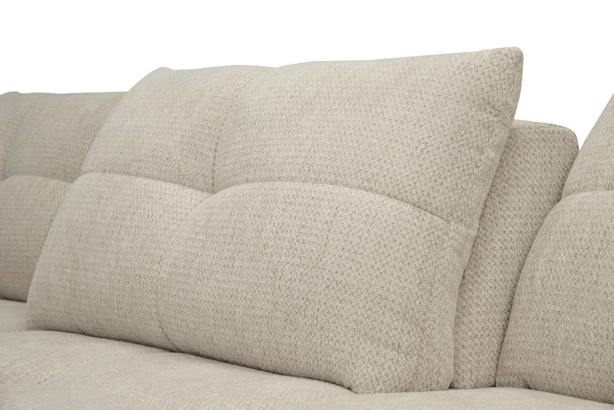 ECKSOFA Taupe Chenille Armlehnenkissen, Rücken echt, Sitztiefenverstellung  - Taupe/Schwarz, KONVENTIONELL, Textil/Metall (215/313cm) - Hom`in