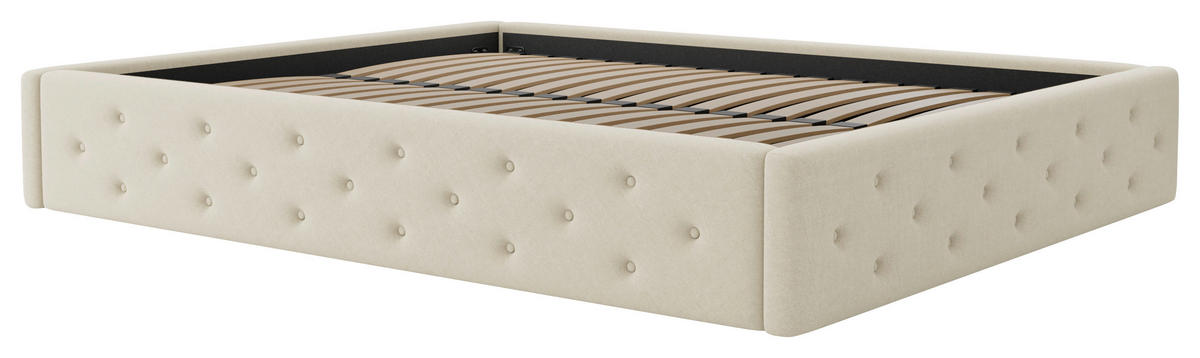 POLSTERBETT 140/200 cm,  in Beige, Lattenrost, Bettkasten,  - Beige/Schwarz, Design, Holz/Textil (140/200cm) - Chameo