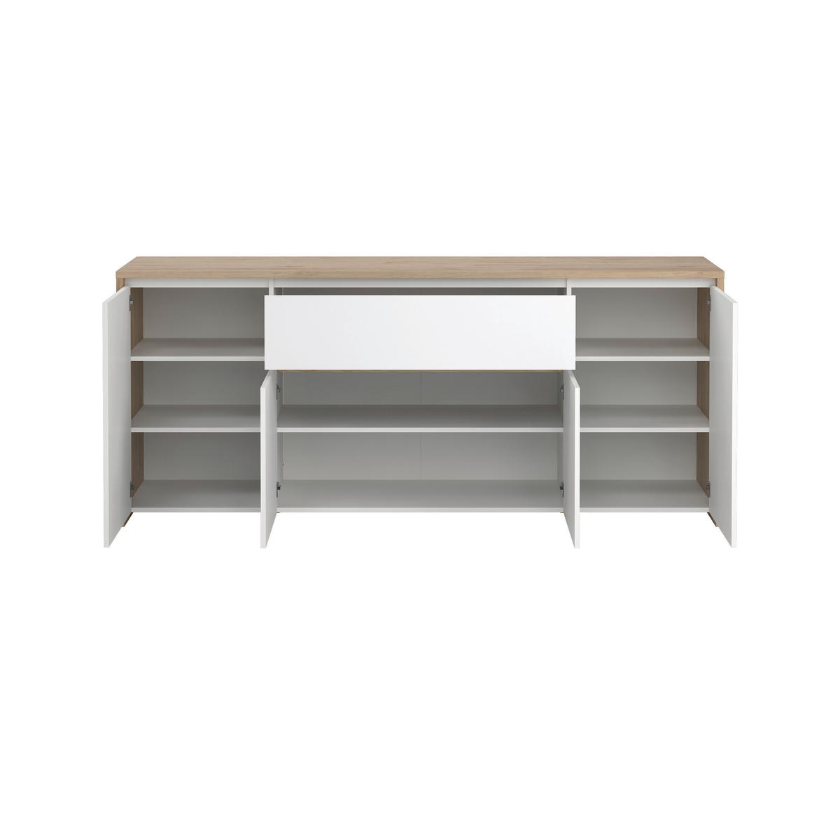 SIDEBOARD  in 197/84/48 cm  - Weiß Hochglanz/Eichefarben, KONVENTIONELL, Holzwerkstoff (197/84/48cm) - Boxxx