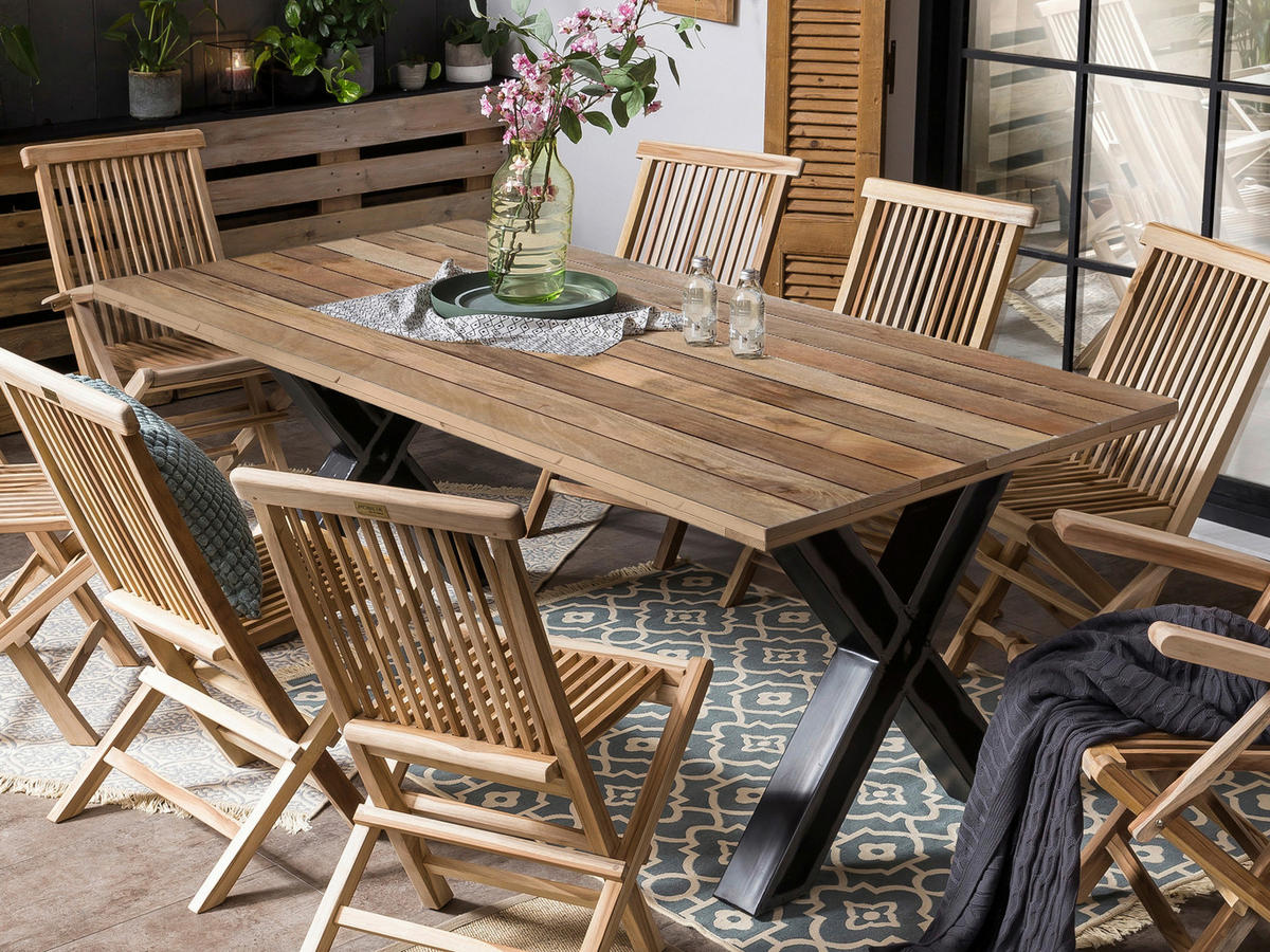 ESSTISCH in Holz, Metall 220/100/77 cm   - Schwarz/Naturfarben, Design, Holz/Metall (220/100/77cm) - Livetastic