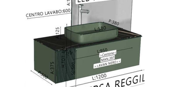 WASCHTISCHKOMBI 120 cm  - Schwarz/Hellgrün, KONVENTIONELL, Holzwerkstoff/Stein (120cm) - Dieter Knoll