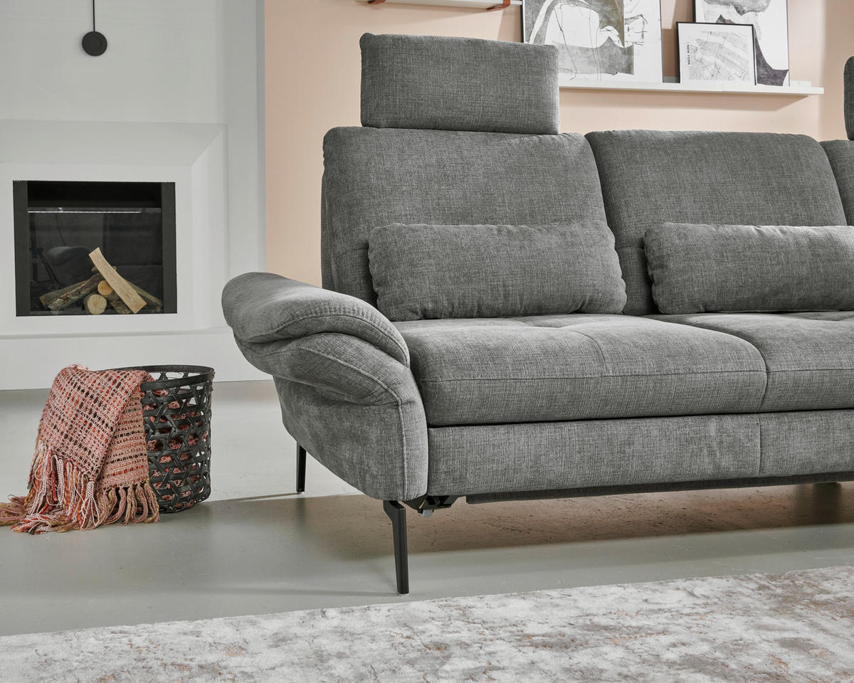 ECKSOFA in Webstoff Grau  - Schwarz/Grau, Design, Textil/Metall (256/206cm) - Beldomo System