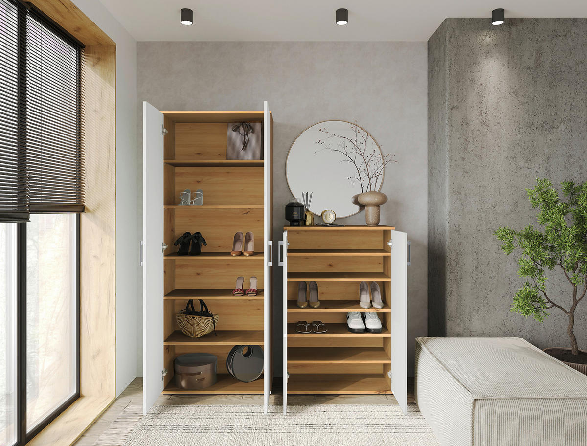 SCHUHSCHRANK Weiß, Eiche Artisan  - Alufarben/Weiß, KONVENTIONELL, Holzwerkstoff/Kunststoff (70/106/33,4cm) - Xora