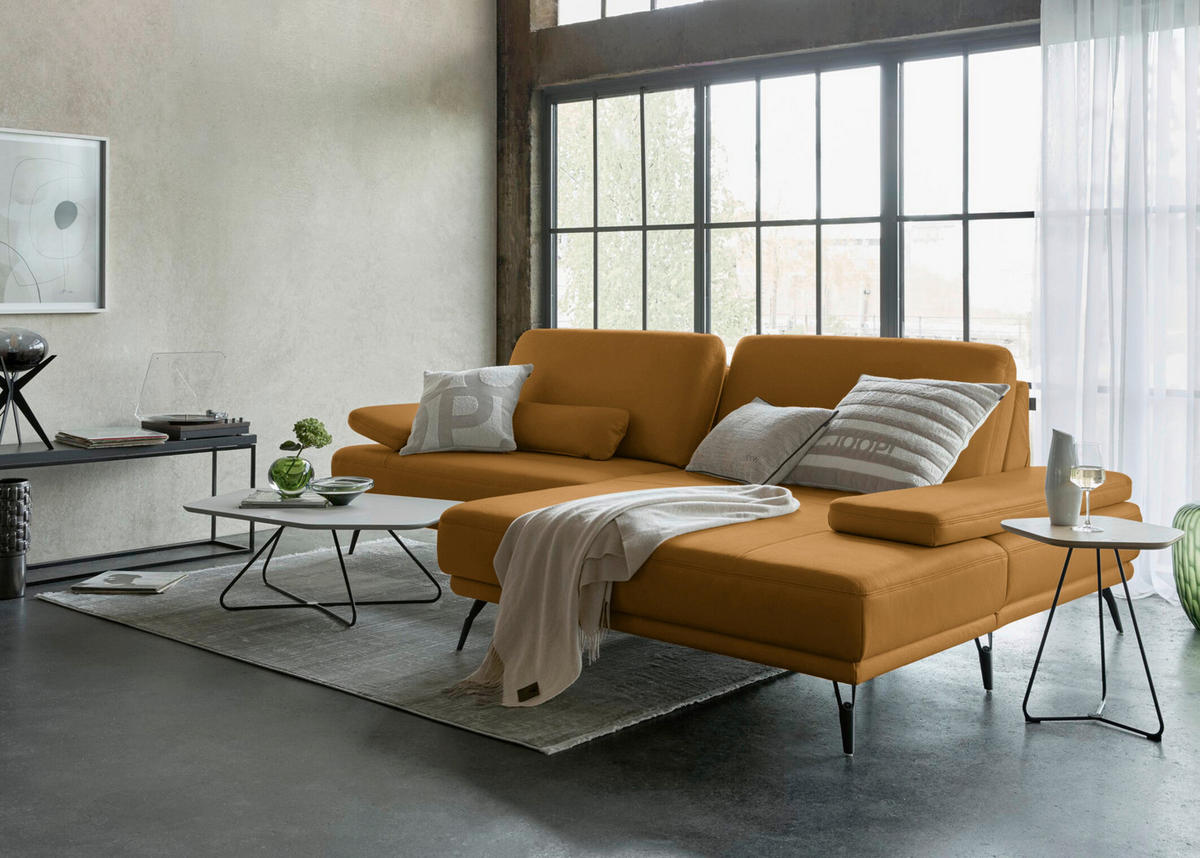 ECKSOFA Echtleder Senfgelb  - Senfgelb/Schwarz, Konventionell, Leder/Metall (301/180cm) - Joop!