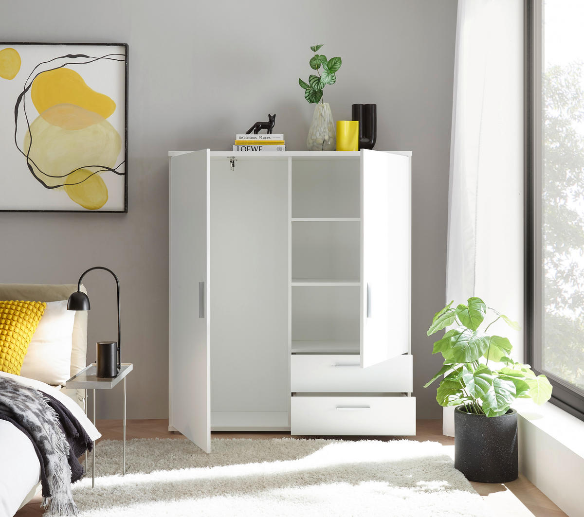 HIGHBOARD , 120/140/38 cm, 2 Schublade(n)  - Alufarben/Weiß, KONVENTIONELL, Holzwerkstoff/Kunststoff (120/140/38cm) - Carryhome