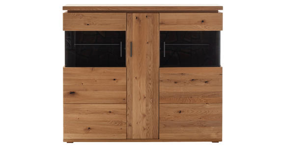 HIGHBOARD Grau, Eichefarben  150/128/37 cm  - Eichefarben/Anthrazit, Natur, Glas/Holz (150/128/37cm) - Linea Natura