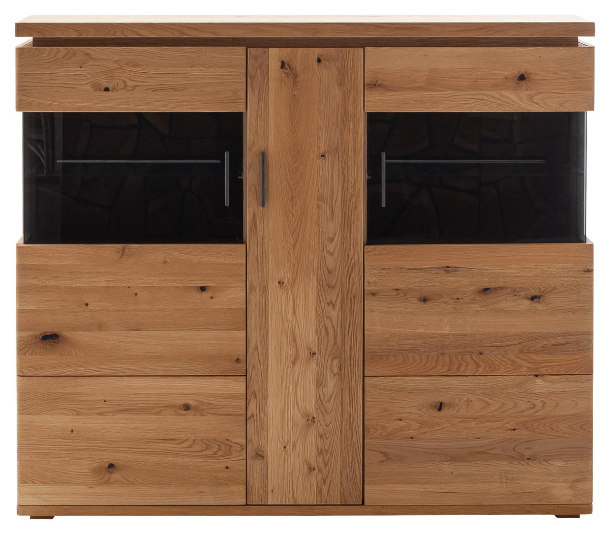 VISOKA KOMODA, siva, barve hrasta  - siva/barve hrasta, Natur, kovina/steklo (150/128/37cm) - Linea Natura