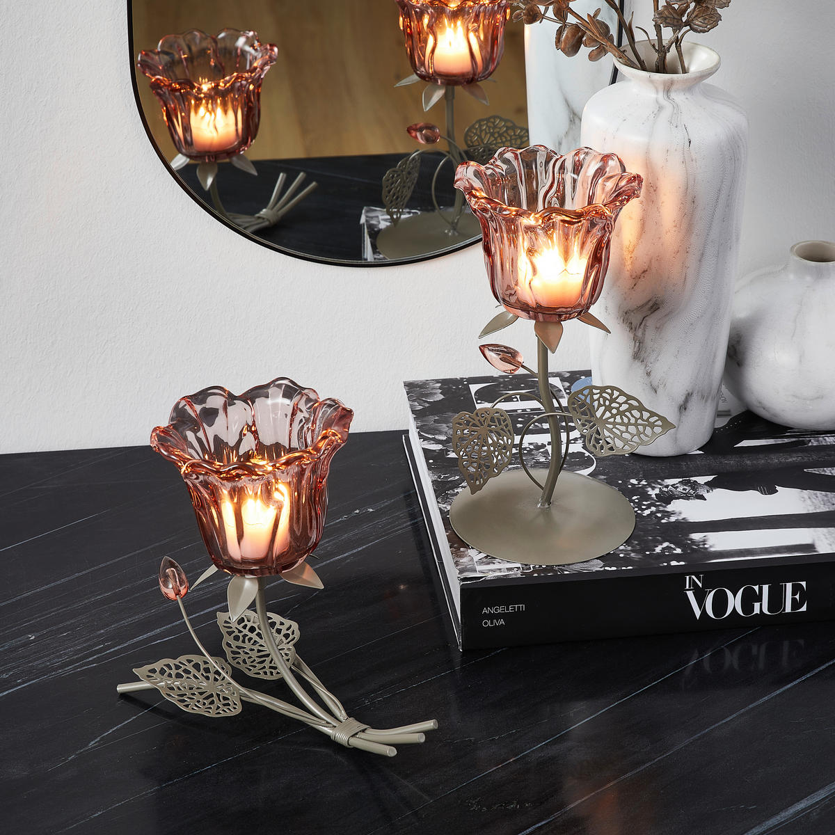 LJUSSTAKE  - bär/guldfärgad, Trend, metall/glas (13/21/10,5cm) - Ambia Home