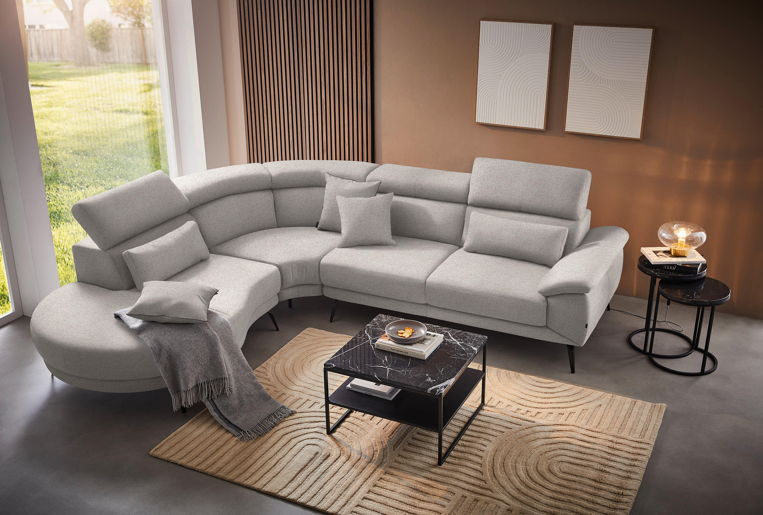ECKSOFA in Velours Sandfarben  264/299 cm  - Sandfarben/Schwarz, Design, Textil/Metall (264/299cm) - Novel