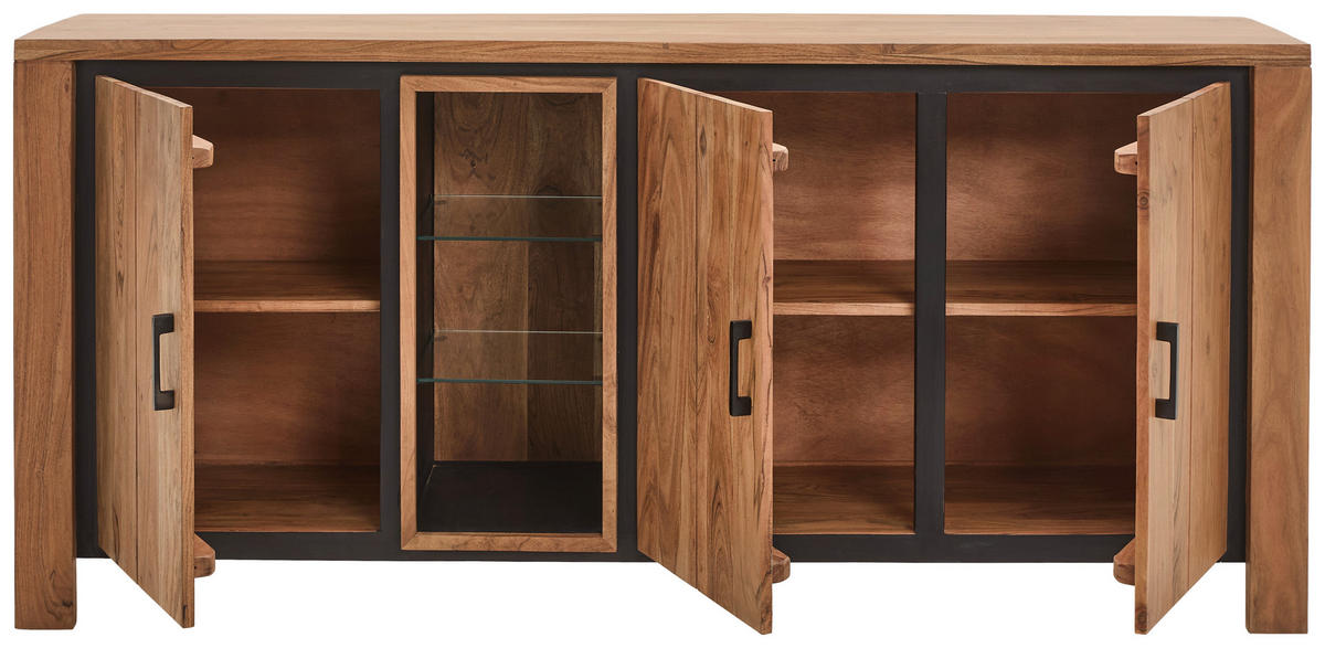 SIDEBOARD  in 175/80/40 cm  - Schwarz/Akaziefarben, Natur, Glas/Holz (175/80/40cm) - Livetastic