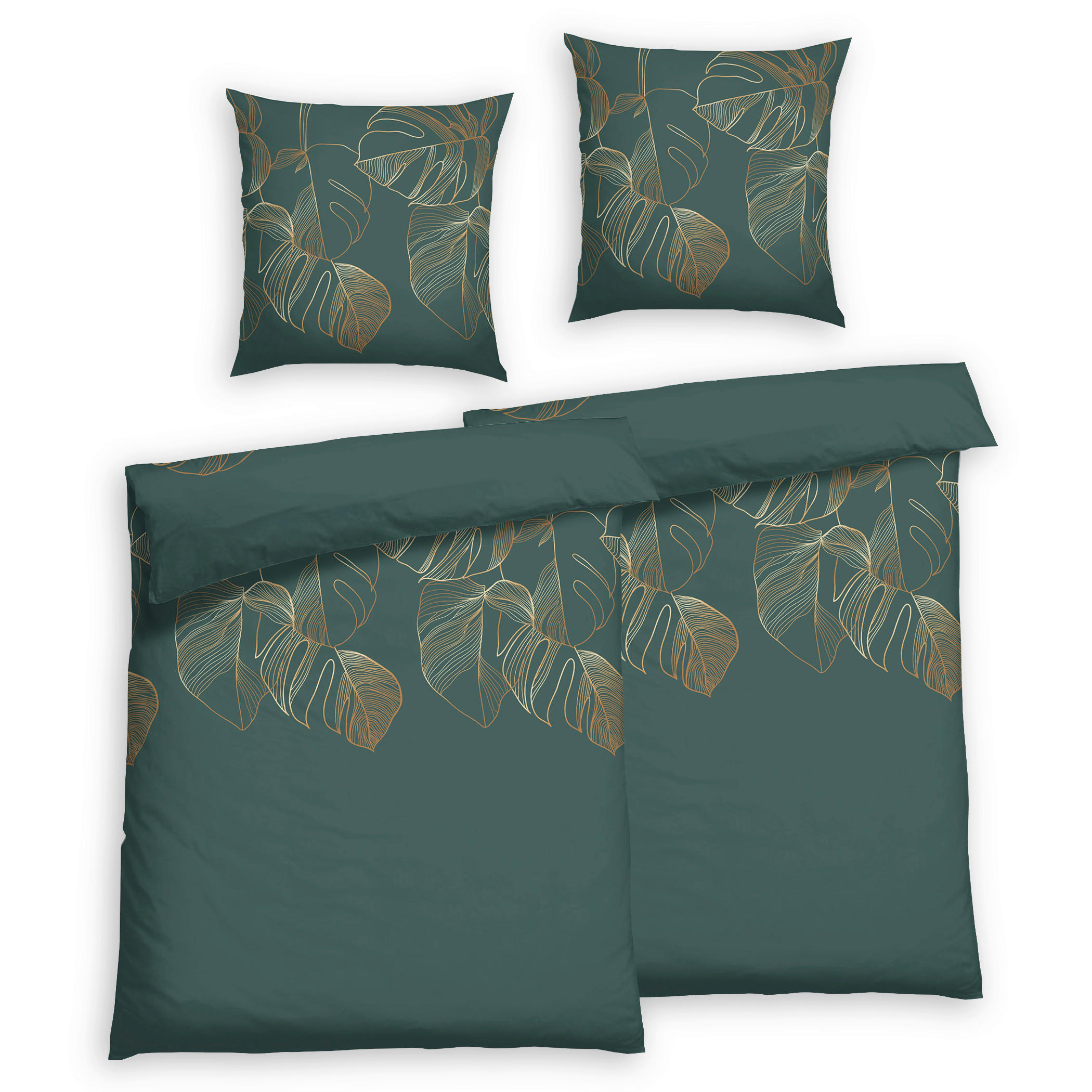 Bettwäsche 2er Set 4-teilig Satin 135/200 cm  - Smaragdgrün, Basics, Textil (135/200cm) - Florella