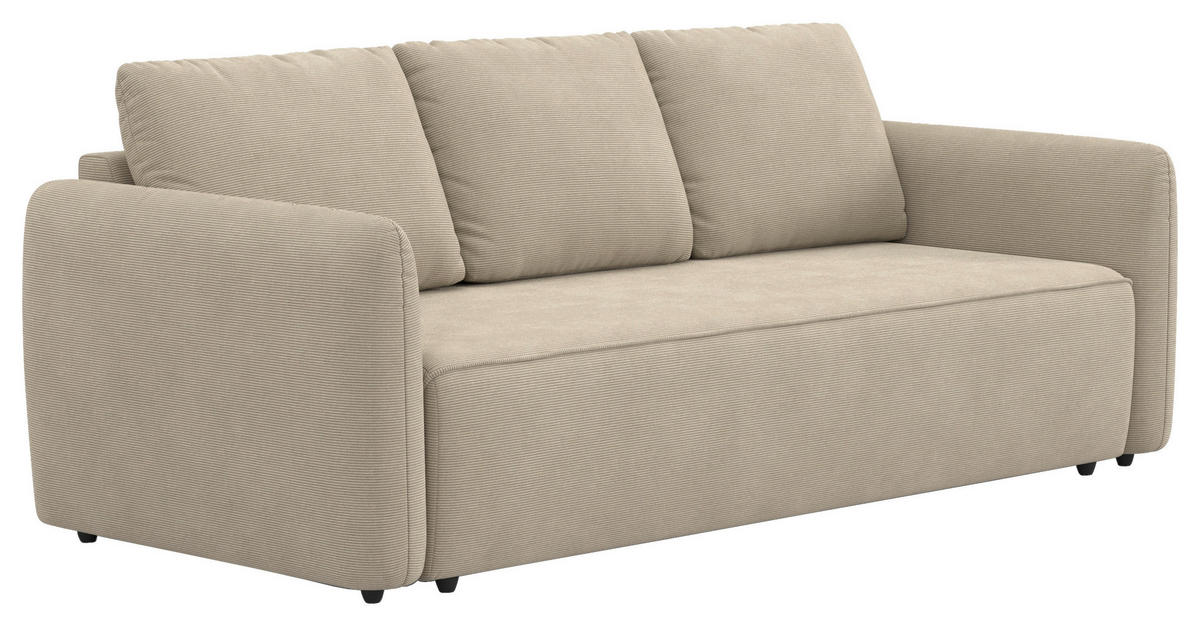 SCHLAFSOFA Cord Hellbraun  - Hellbraun/Schwarz, Trend, Kunststoff/Textil (222/89/102cm) - MID.YOU