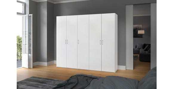 DREHTÜRENSCHRANK  in Weiß  - Chromfarben/Weiß, Design, Holzwerkstoff (253/215/59cm) - Carryhome